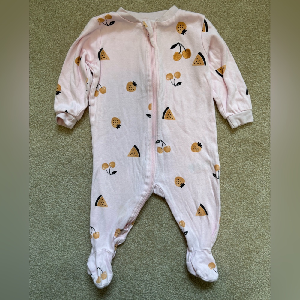 Pekkle Pink Fruit One Piece Cotton Footsie for 6 months